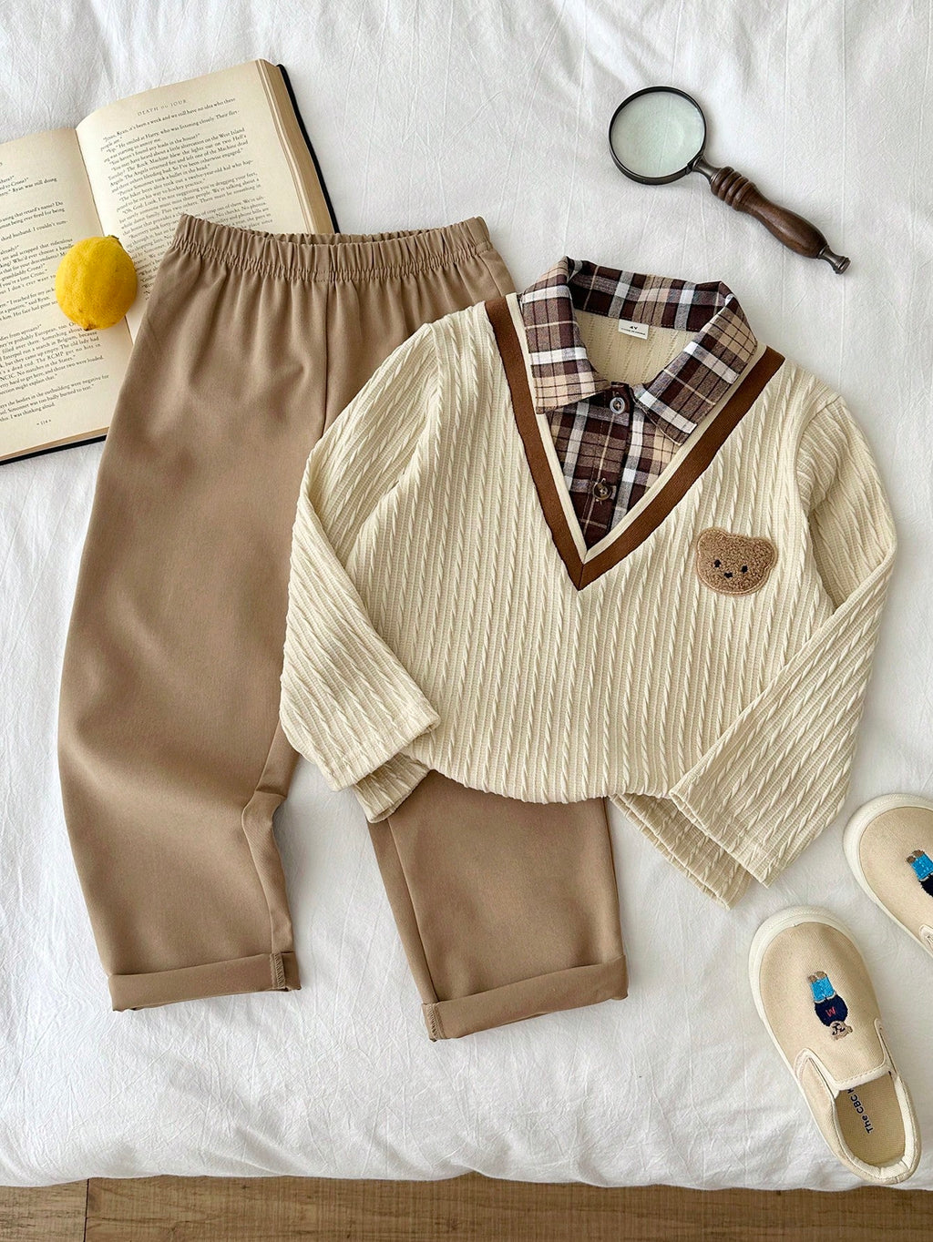 Bambinoo x Playful Pals Boys' Polo Sweatshirt & Khaki Pants Set