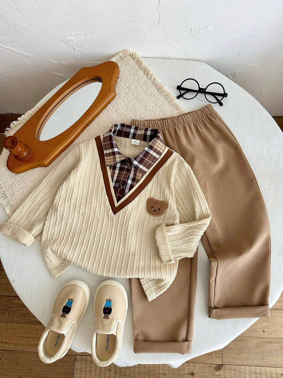 Bambinoo x Playful Pals Boys' Polo Sweatshirt & Khaki Pants Set