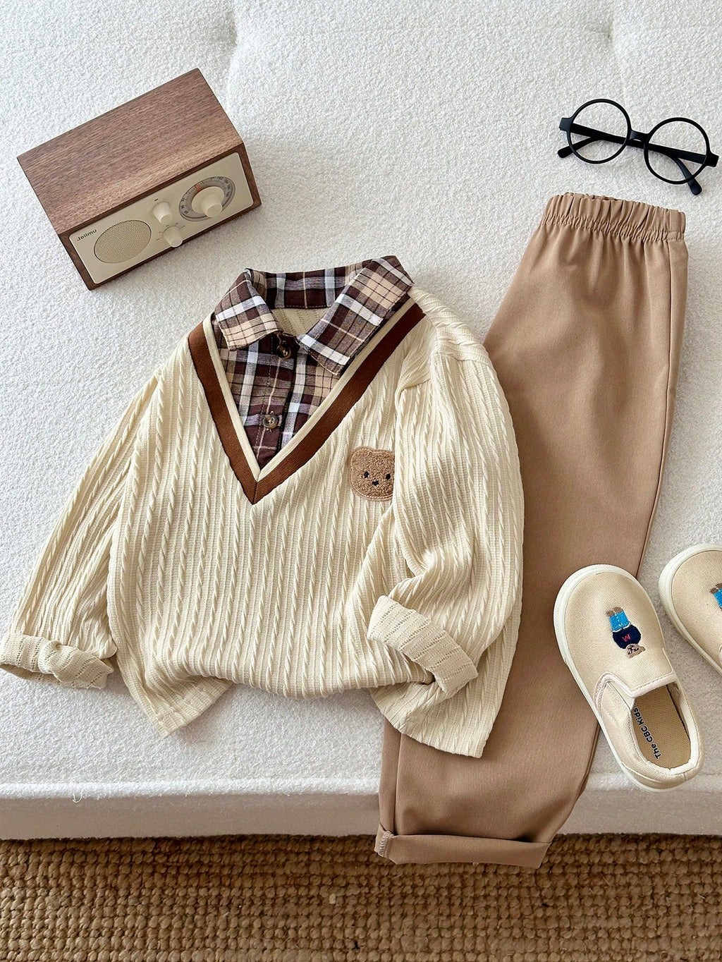 Bambinoo x Playful Pals Boys' Polo Sweatshirt & Khaki Pants Set