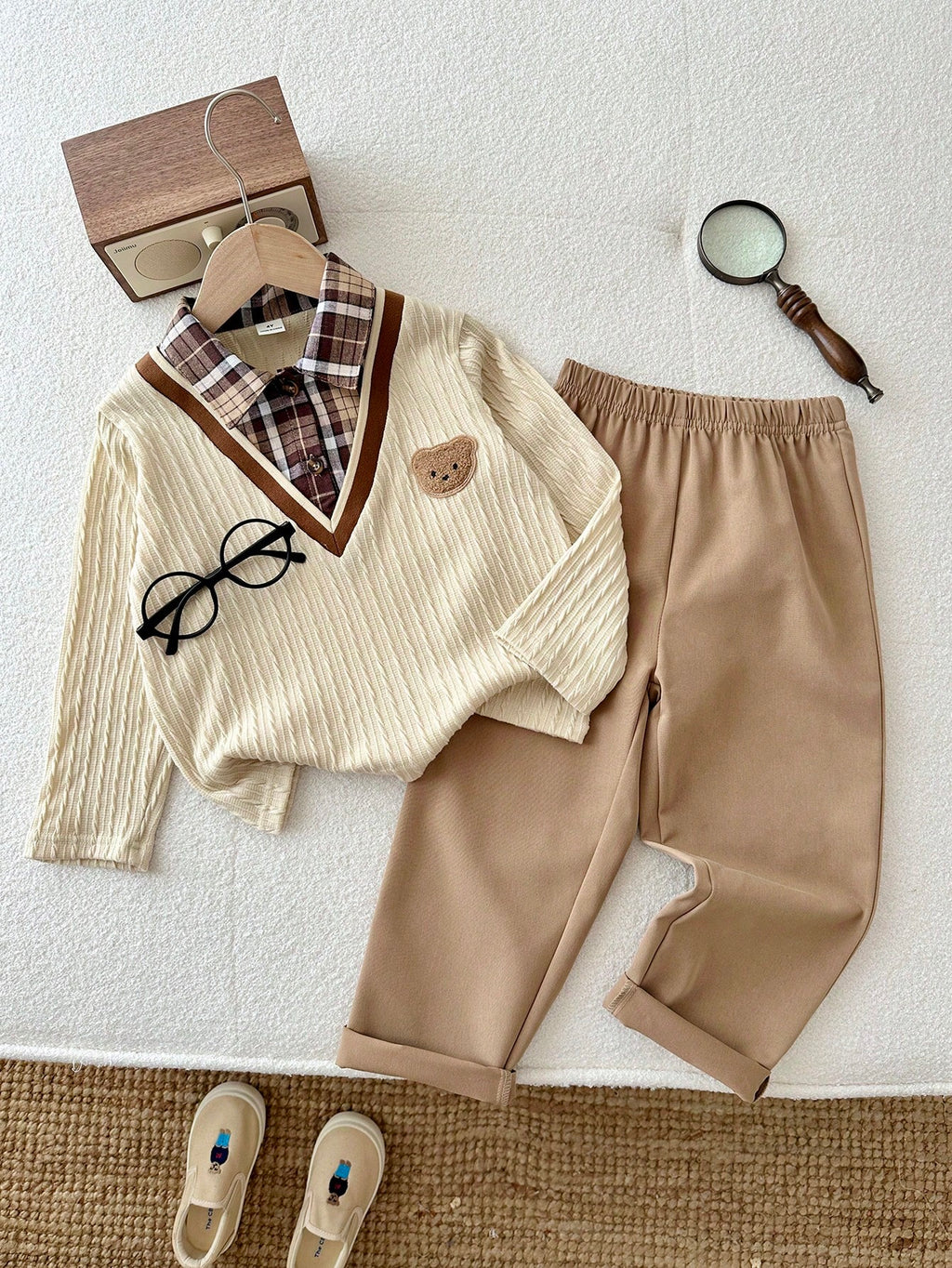 Bambinoo x Playful Pals Boys' Polo Sweatshirt & Khaki Pants Set