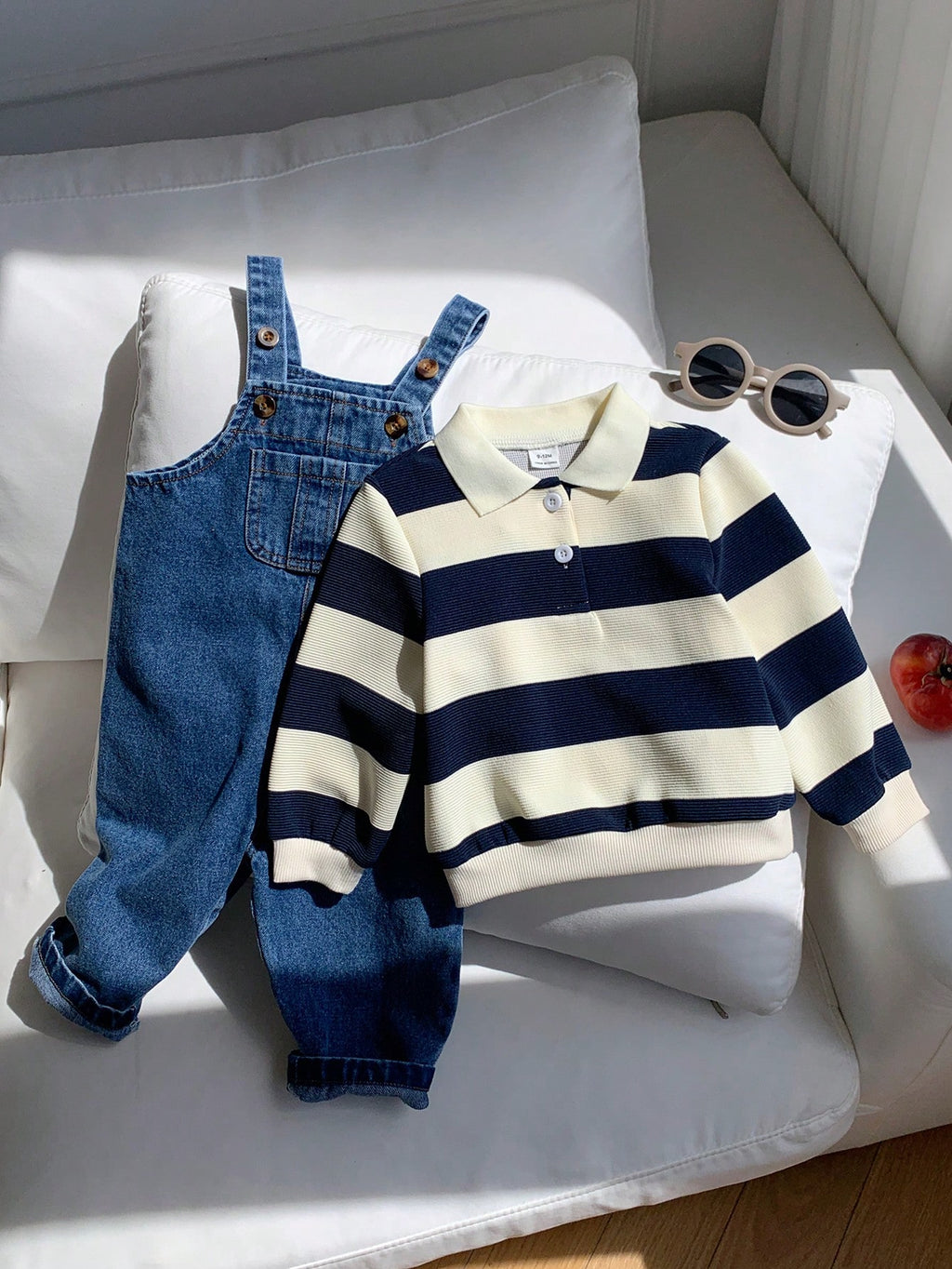 Ensemble 2 pièces unisexe sweat rayé et salopette en jean multicolore