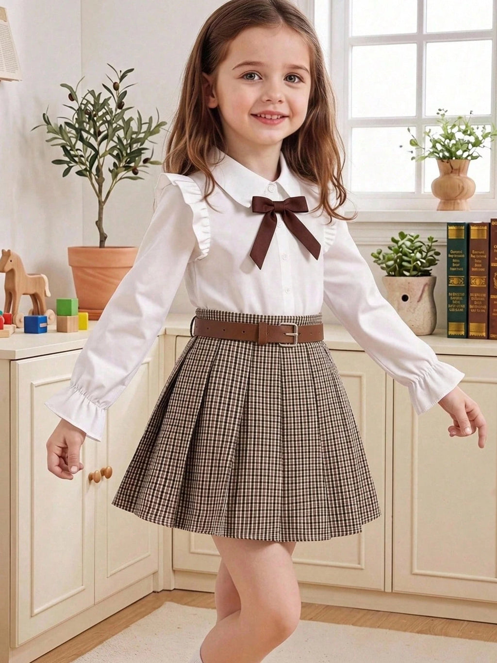 Girls' Plaid Pleated School Skirt