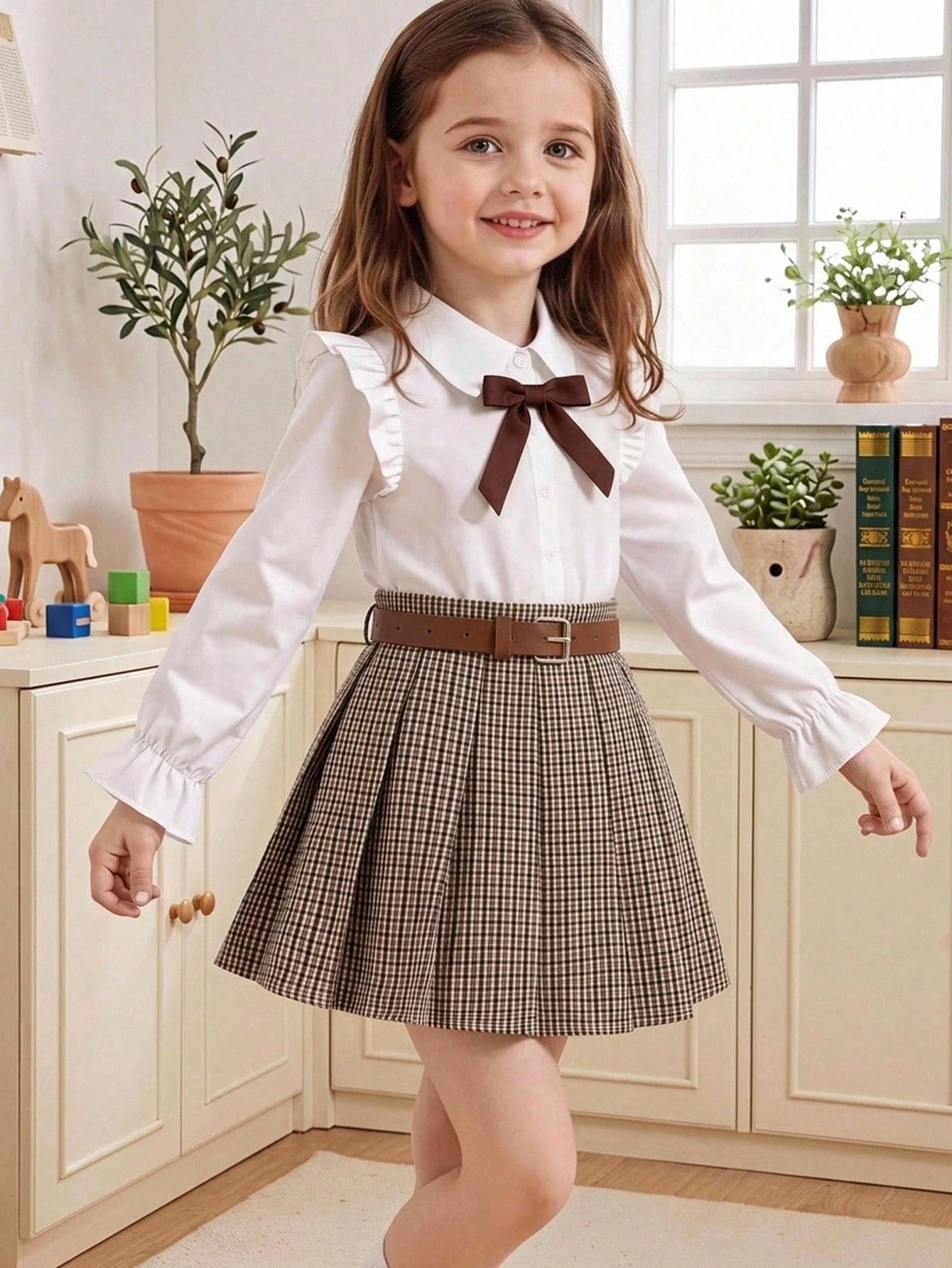 Girls' Plaid Pleated School Skirt
