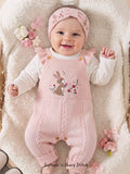 Cozy Pixies Newborn Baby Girl Knitted Rabbit Floral Romper Pink