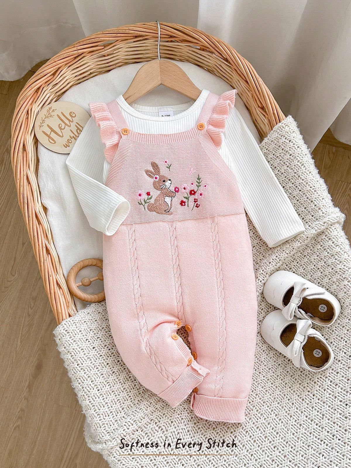 Cozy Pixies Newborn Baby Girl Knitted Rabbit Floral Romper Pink