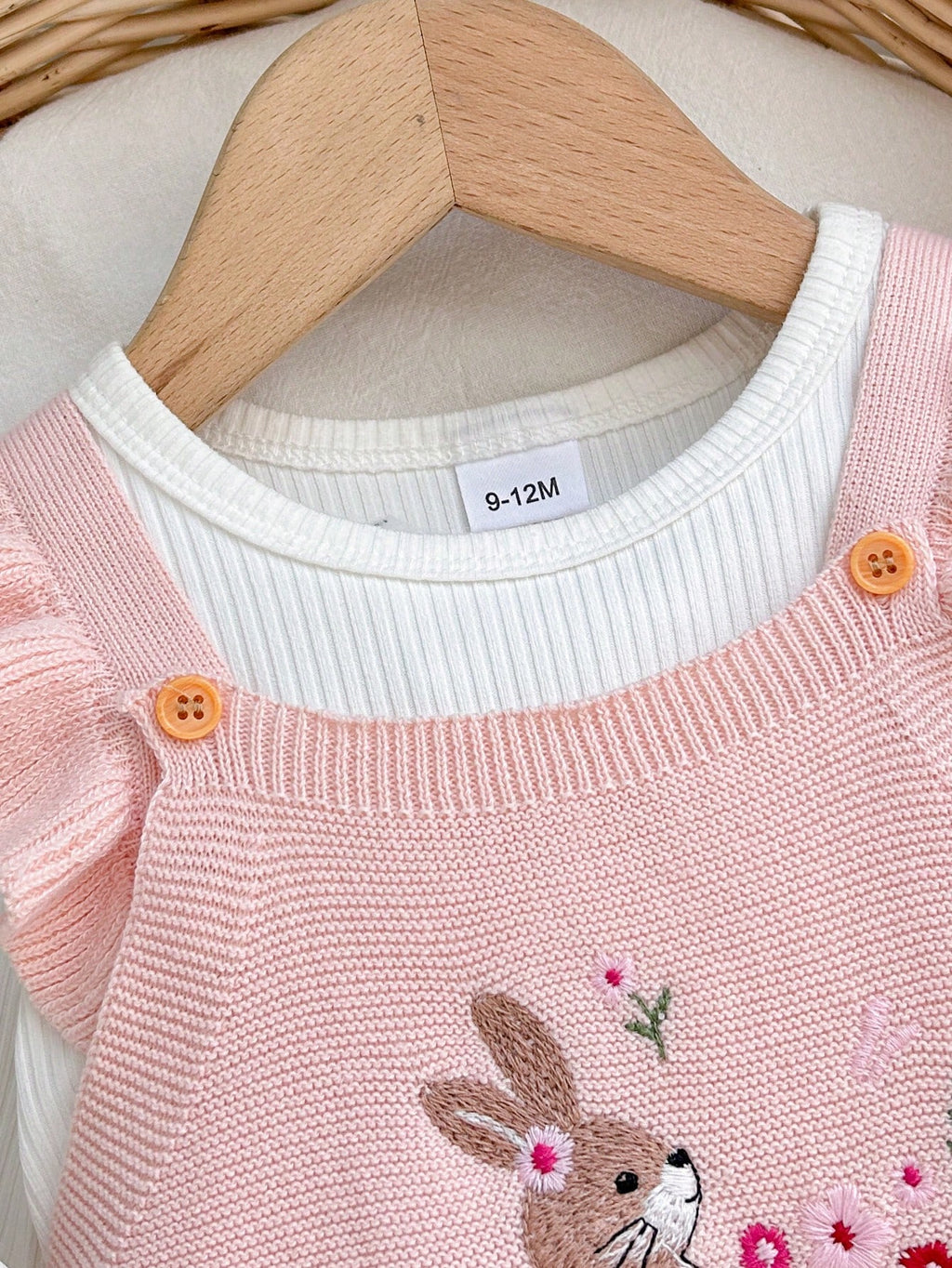 Cozy Pixies Newborn Baby Girl Knitted Rabbit Floral Romper Pink