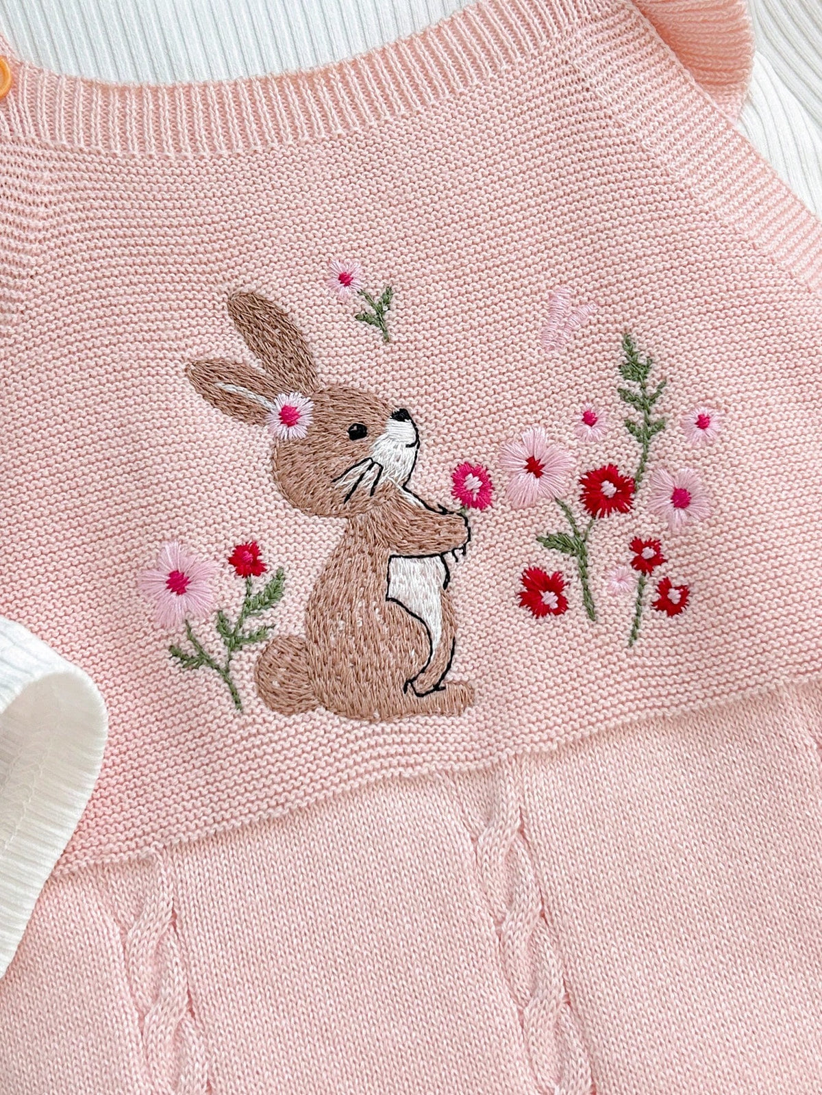Cozy Pixies Newborn Baby Girl Knitted Rabbit Floral Romper Pink