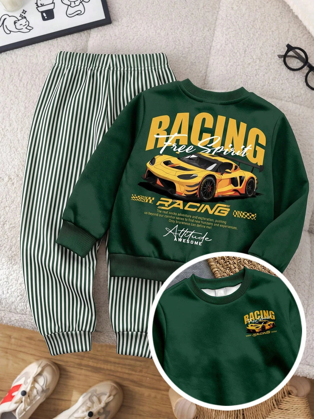 Bambinoo x Playful Pals Boys' Racing Car Graphic Sweatshirt & Pants Set