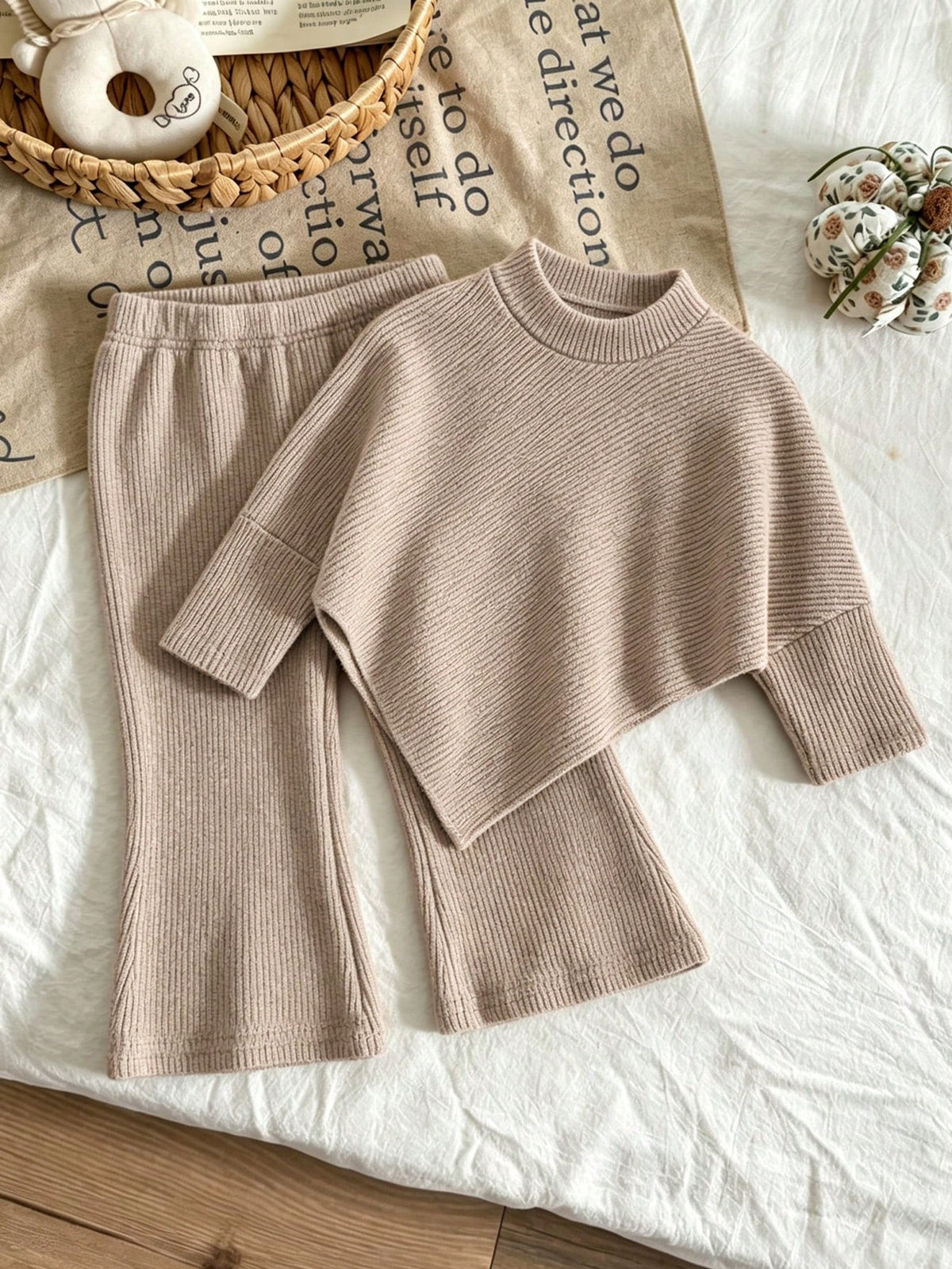 Playful Pals Infant Girl Khaki Ribbed Flared Set Khaki