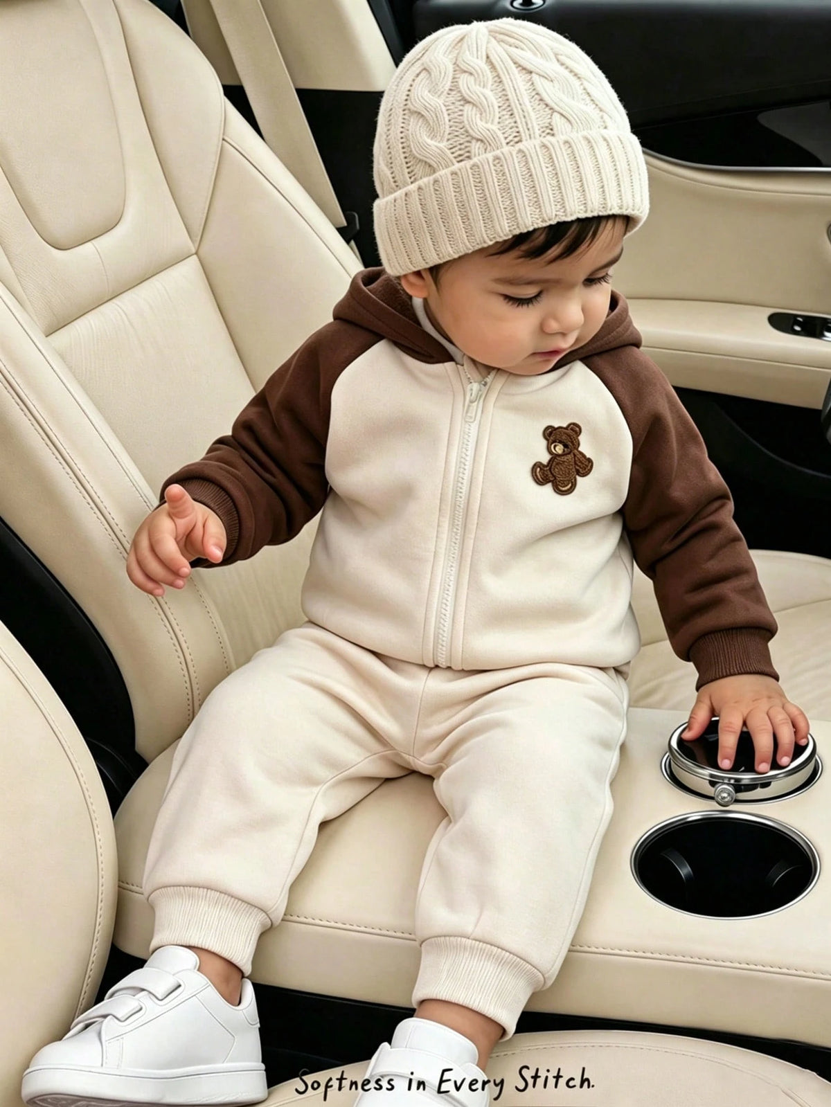 Bambinoo x Cozy Pixies Boys' Colorblock Bear Hoodie & Sweatpants Thermal Set