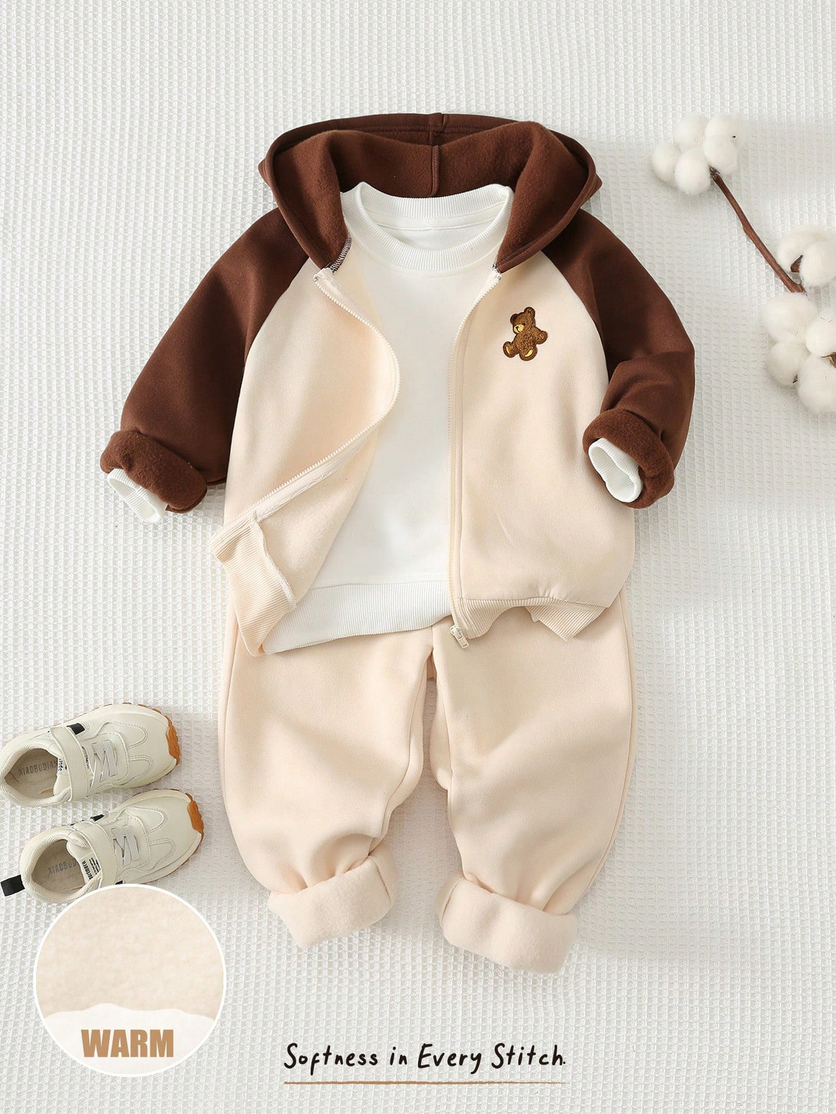 Bambinoo x Cozy Pixies Boys' Colorblock Bear Hoodie & Sweatpants Thermal Set