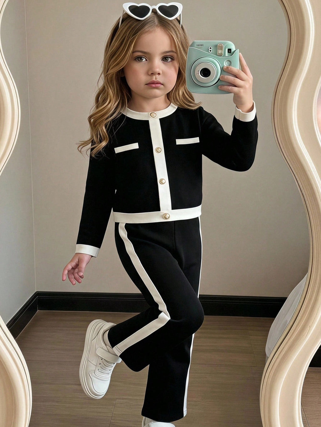 Baby Girl Knitted Contrast Color T-Shirt Pants 2 Piece Set