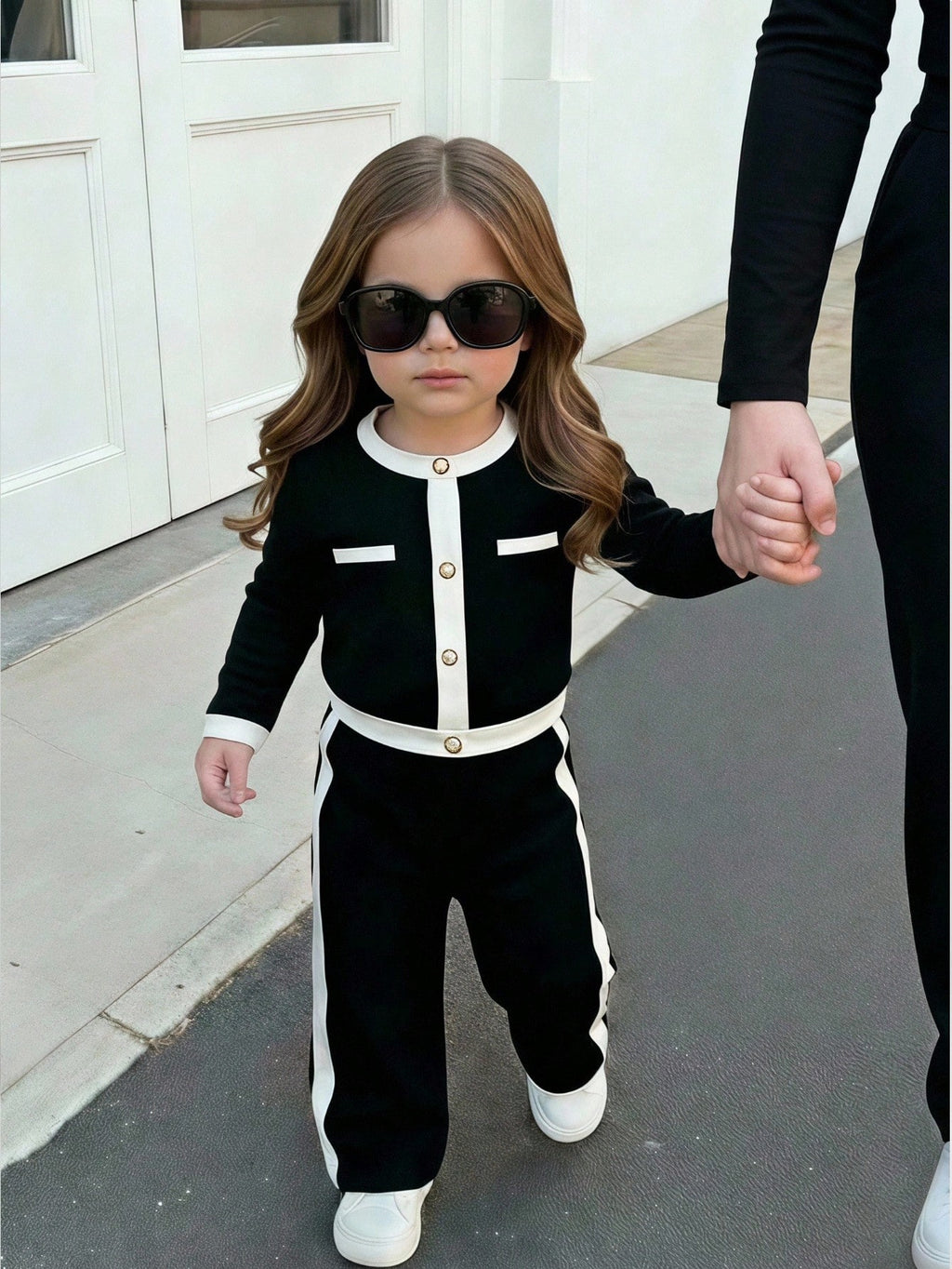 Baby Girl Knitted Contrast Color T-Shirt Pants 2 Piece Set