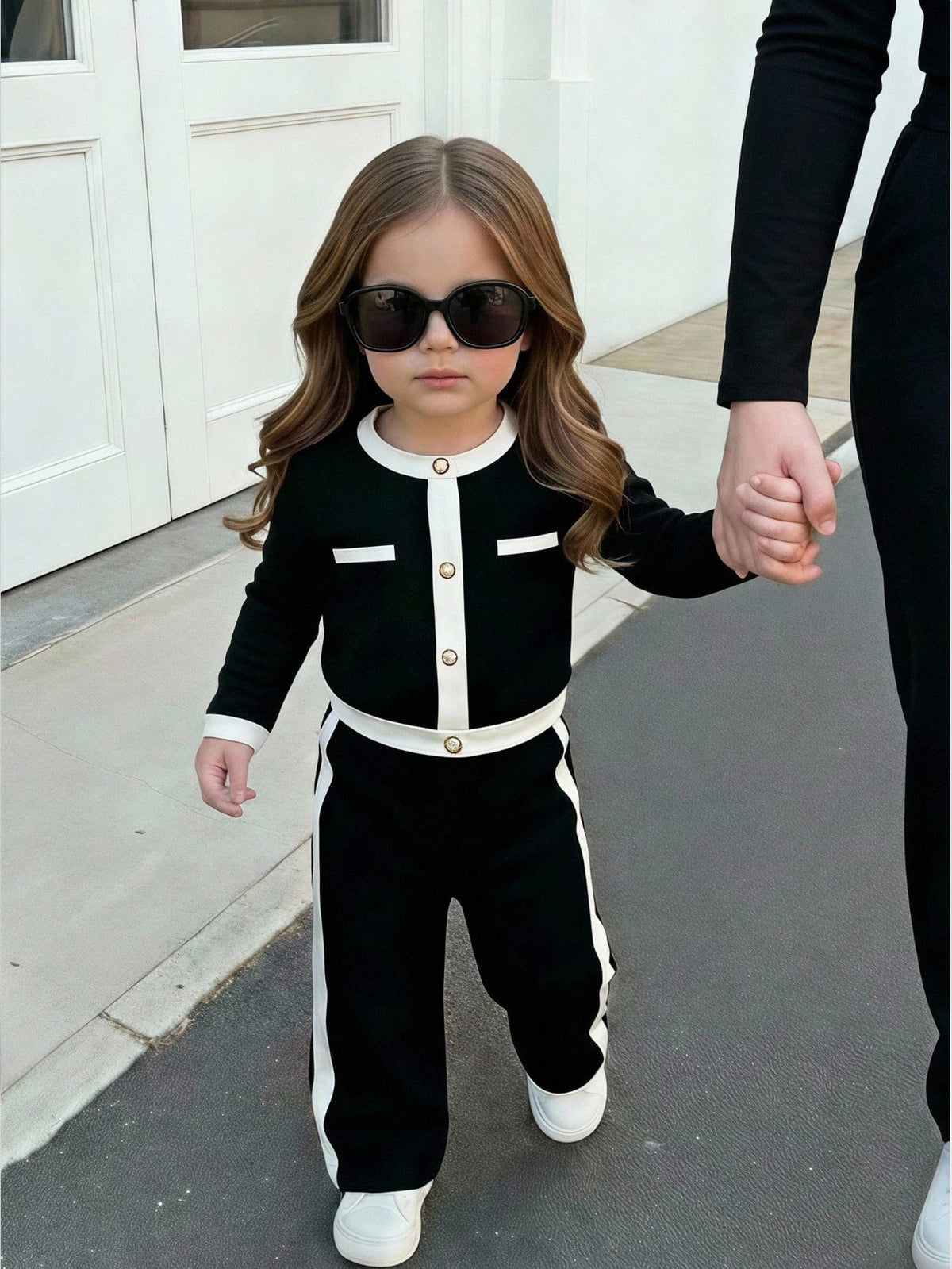 Baby Girl Knitted Contrast Color T-Shirt Pants 2 Piece Set