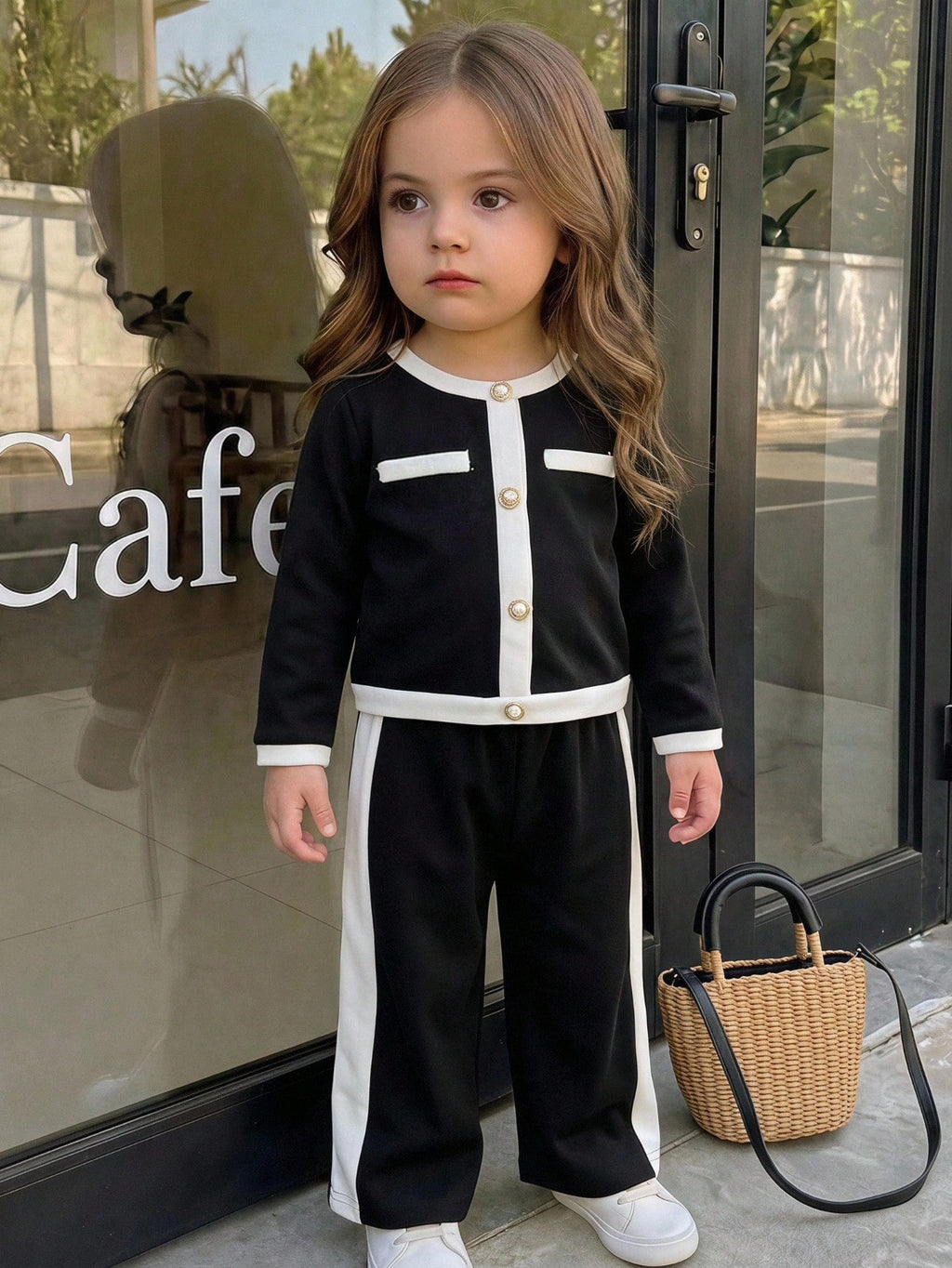Baby Girl Knitted Contrast Color T-Shirt Pants 2 Piece Set