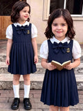 Robe Fille Preppy Col Contrasté Nœud Badge