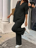 Maternity Rolled Sleeve Shirt & Adjustable Pants Set Black