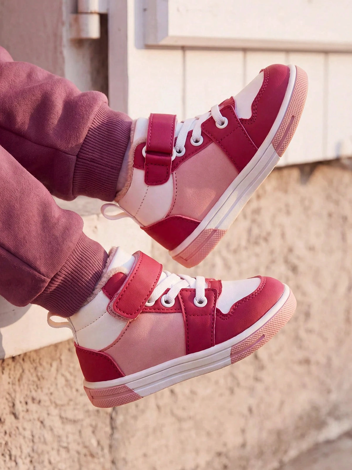 Cozy Pixies Girls' Pink Velvet High-Top Outdoor Sneakers