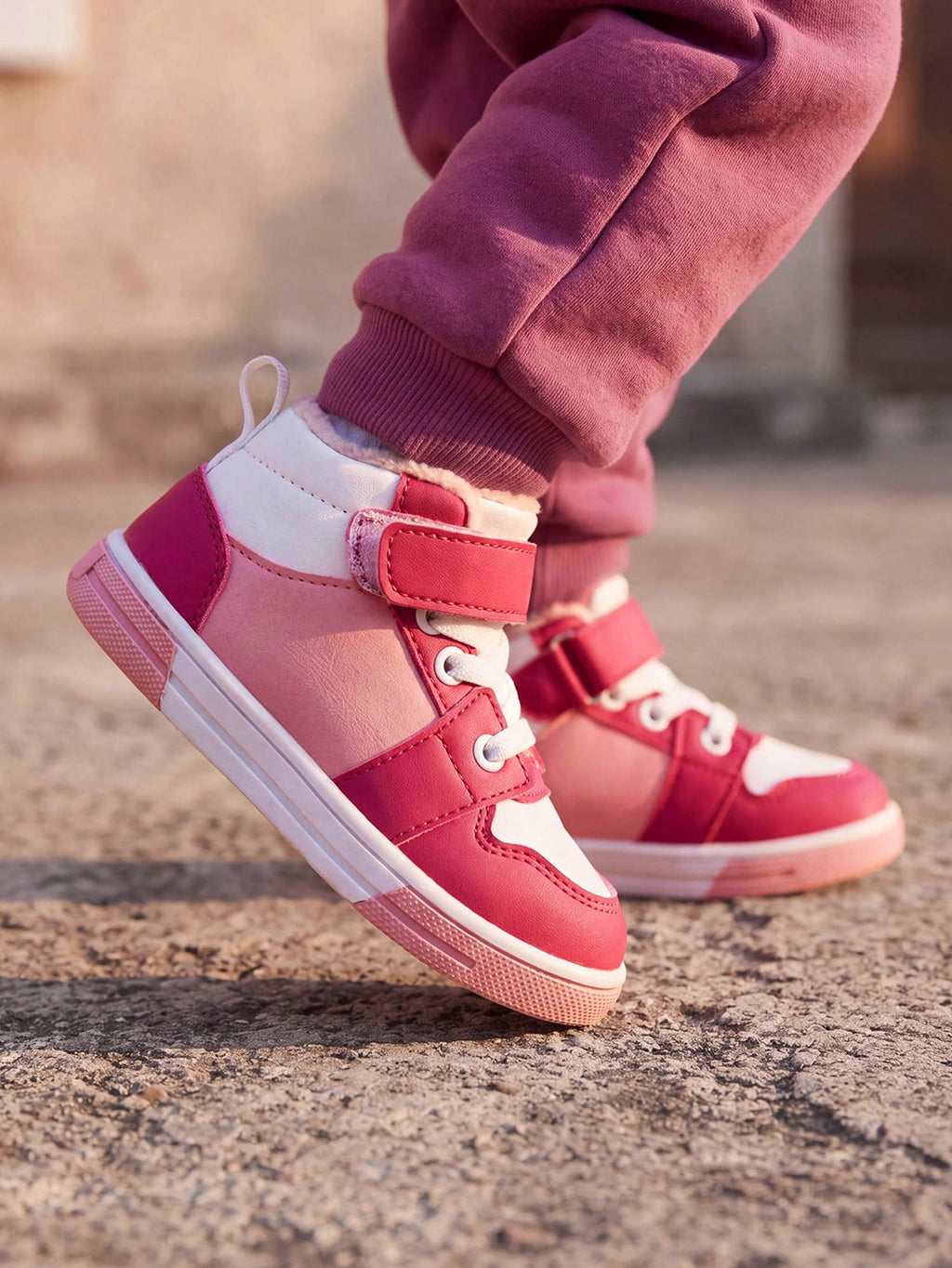 Cozy Pixies Girls' Pink Velvet High-Top Outdoor Sneakers