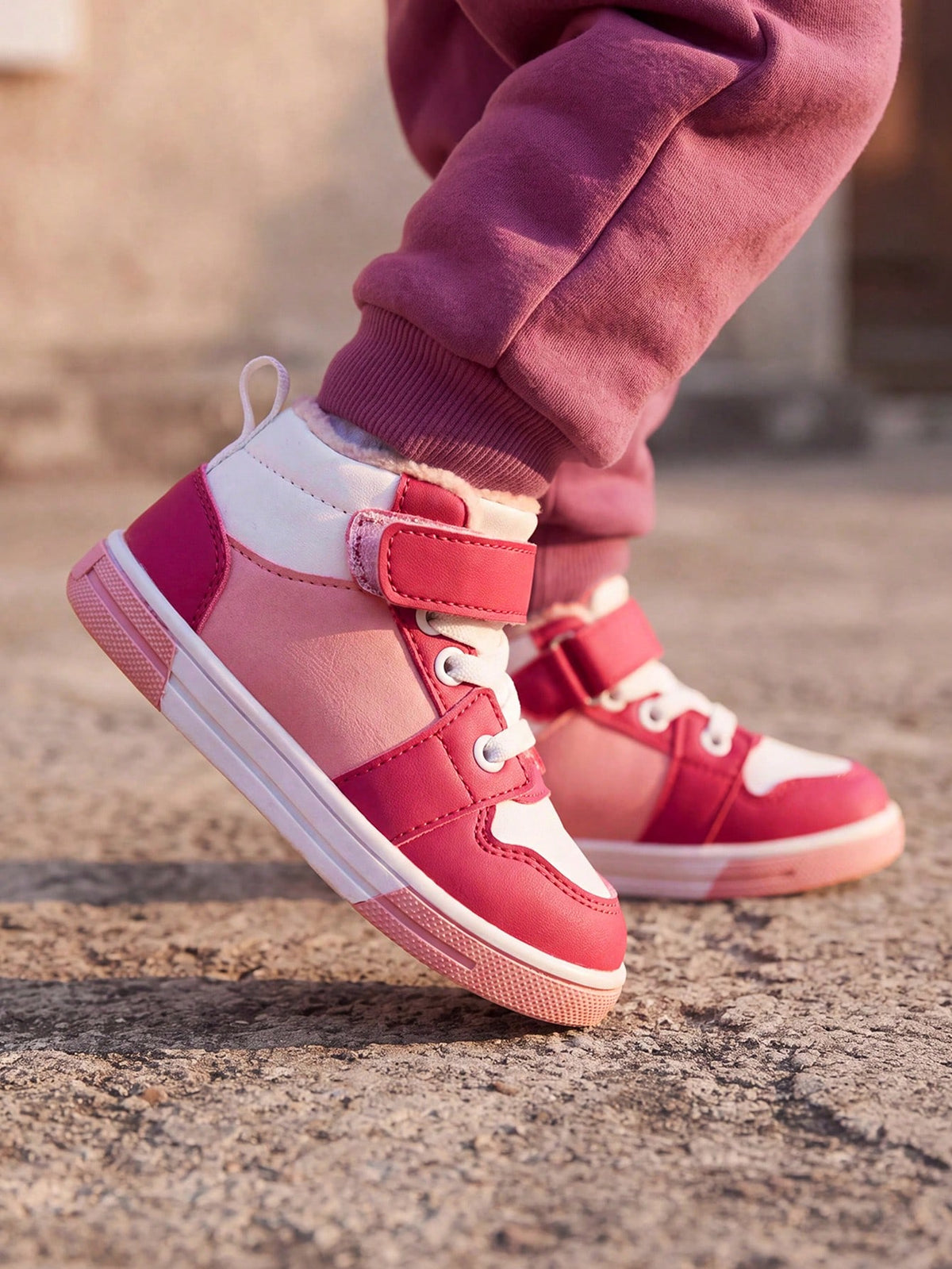 Cozy Pixies Girls' Pink Velvet High-Top Outdoor Sneakers