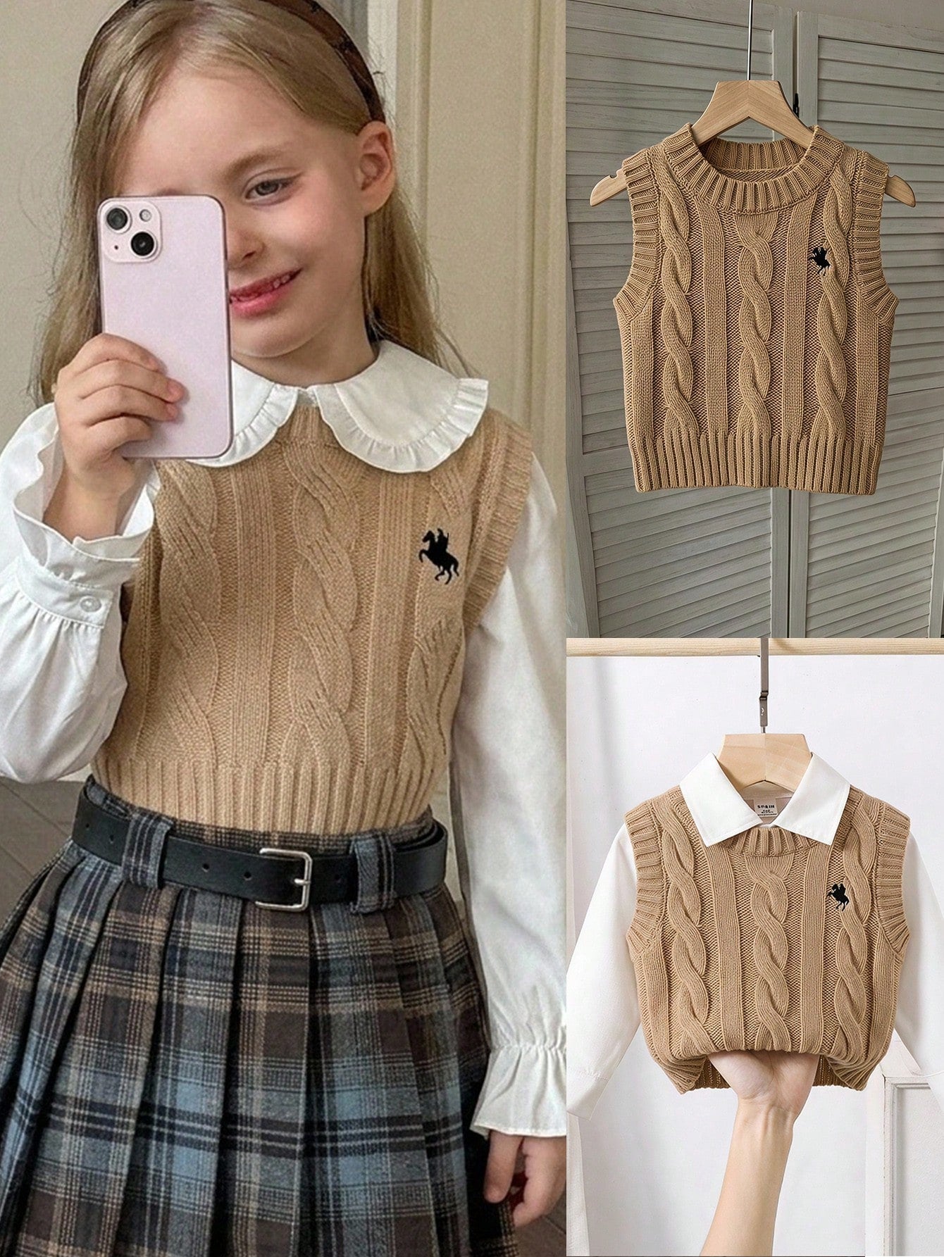 Girls' Ribbed Cable Knit Sweater Vest