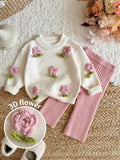 LMoss Kids Baby Girl Pink Floral Knit Set - Multicolor