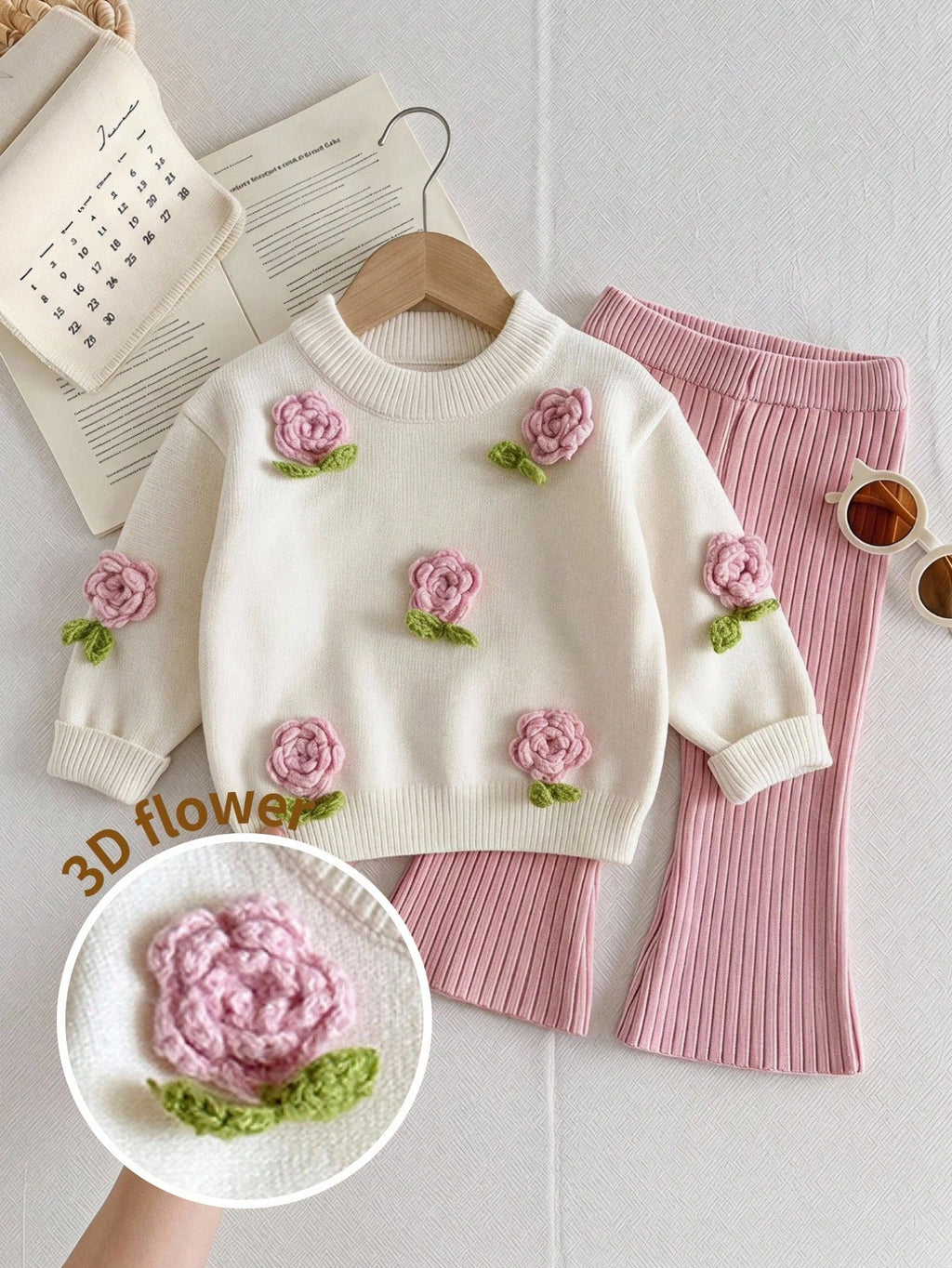 LMoss Kids Baby Girl Pink Floral Knit Set - Multicolor