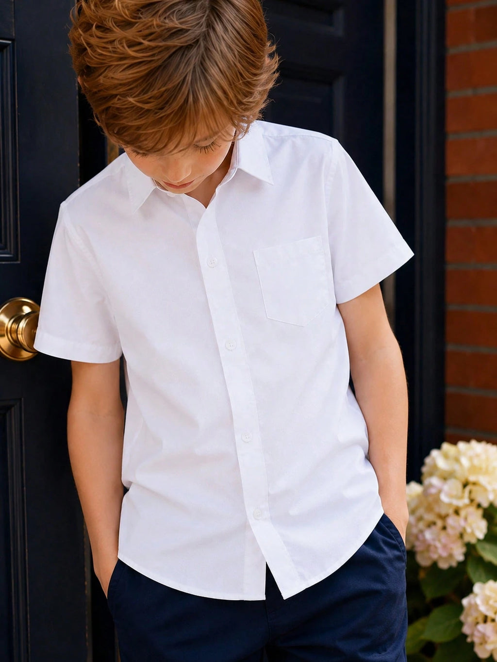 Boys' White Patch Pocket Shirt