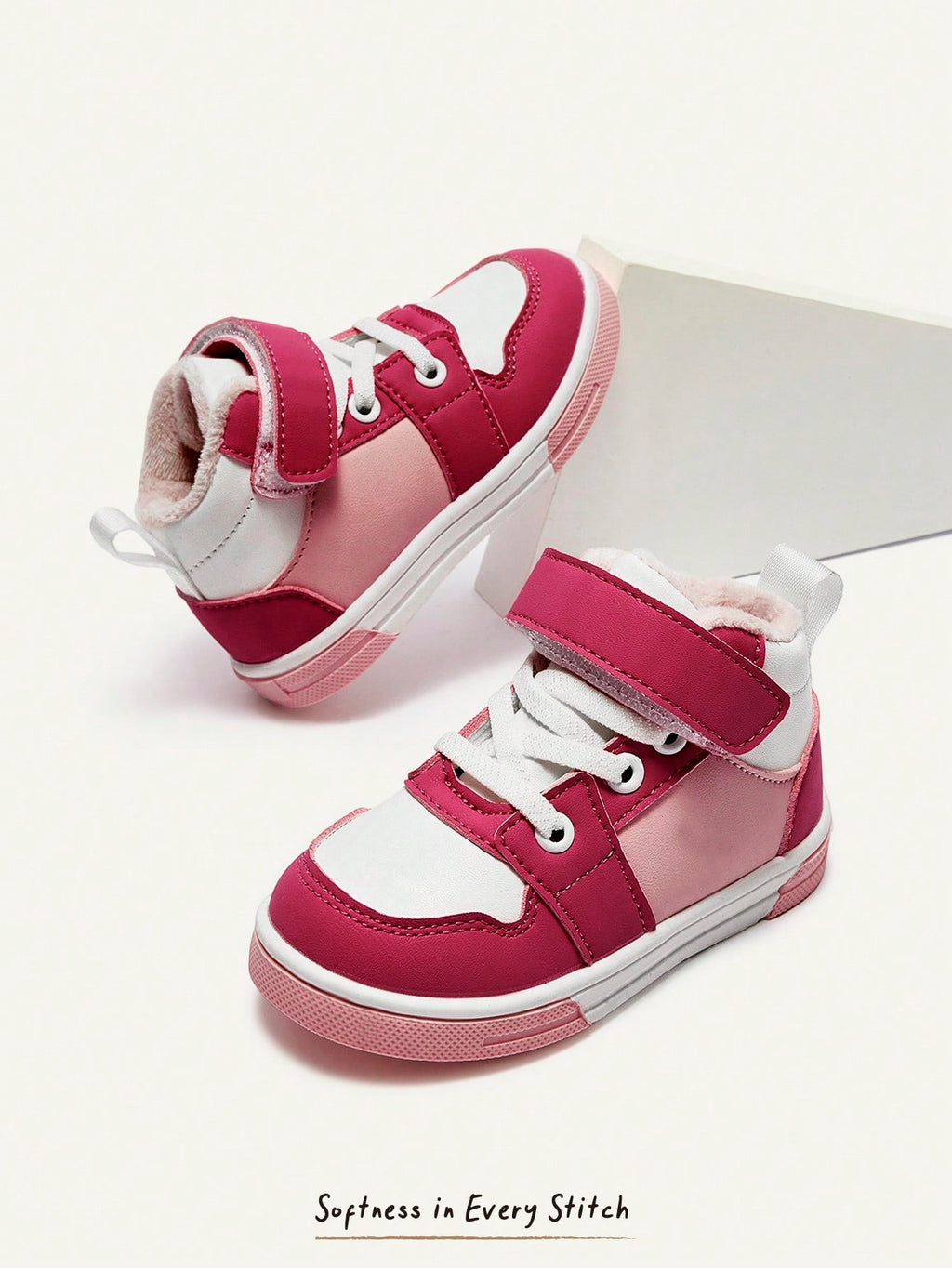 Cozy Pixies Girls' Pink Velvet High-Top Outdoor Sneakers