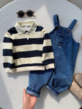 Ensemble 2 pièces unisexe sweat rayé et salopette en jean multicolore