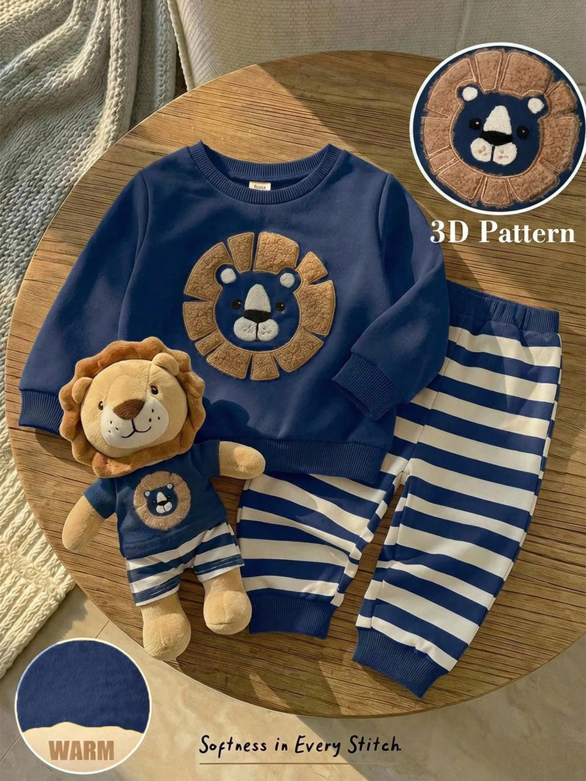 Cozy Pixies Baby Boy Navy Blue Knitted Lion Set Navy Blue