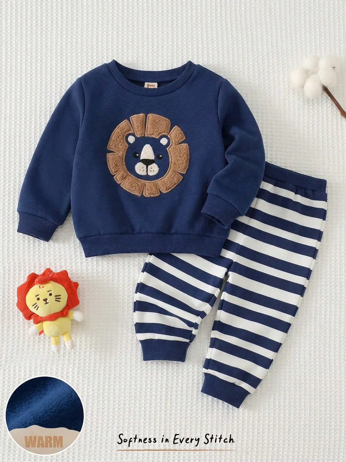 Cozy Pixies Baby Boy Navy Blue Knitted Lion Set Navy Blue