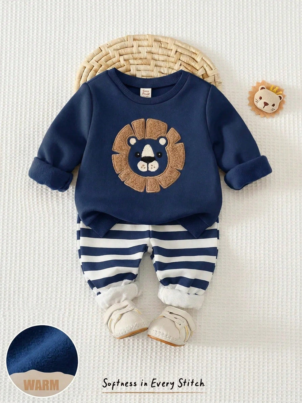 Cozy Pixies Baby Boy Navy Blue Knitted Lion Set Navy Blue