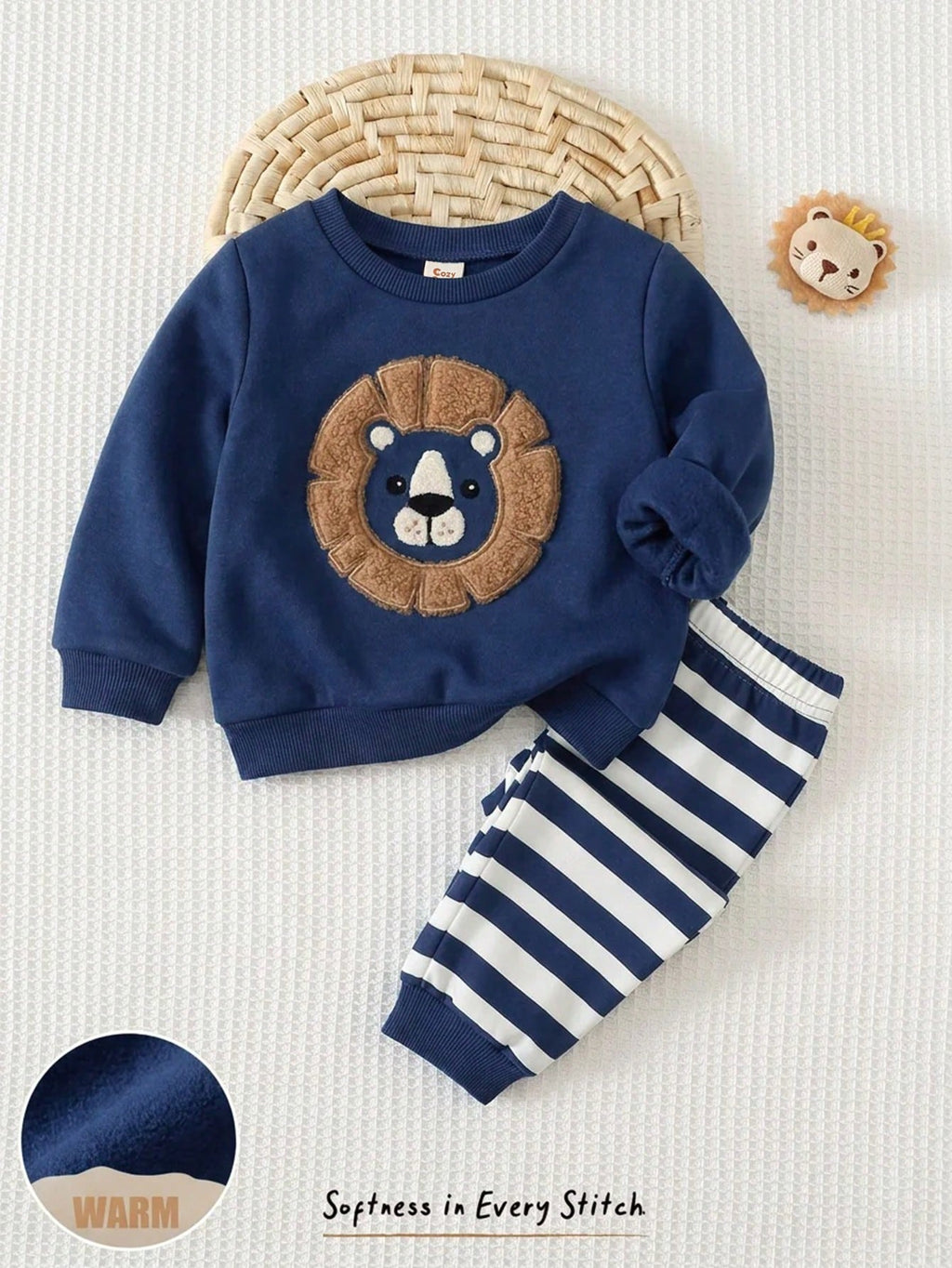 Cozy Pixies Baby Boy Navy Blue Knitted Lion Set Navy Blue