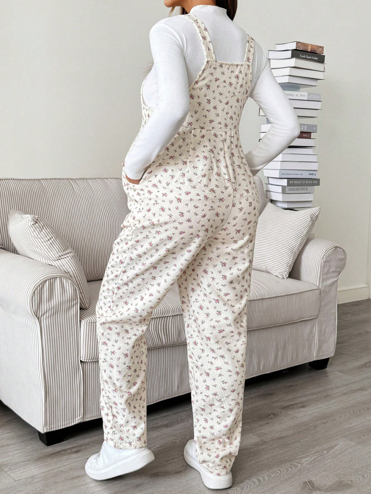 Maternity White Apricot Ditsy Floral Overall Jumpsuit