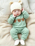 Newborn Baby Green Bear Embroidered Sweatshirt Set Green