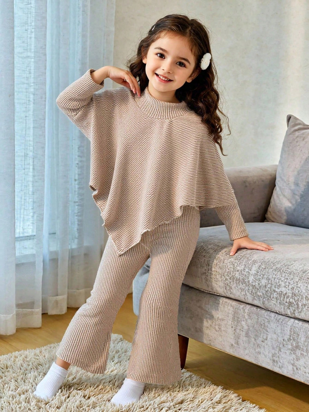 Playful Pals Infant Girl Khaki Ribbed Flared Set Khaki