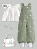 Young Girl Heart Print Cotton Bib Overalls Mint Green