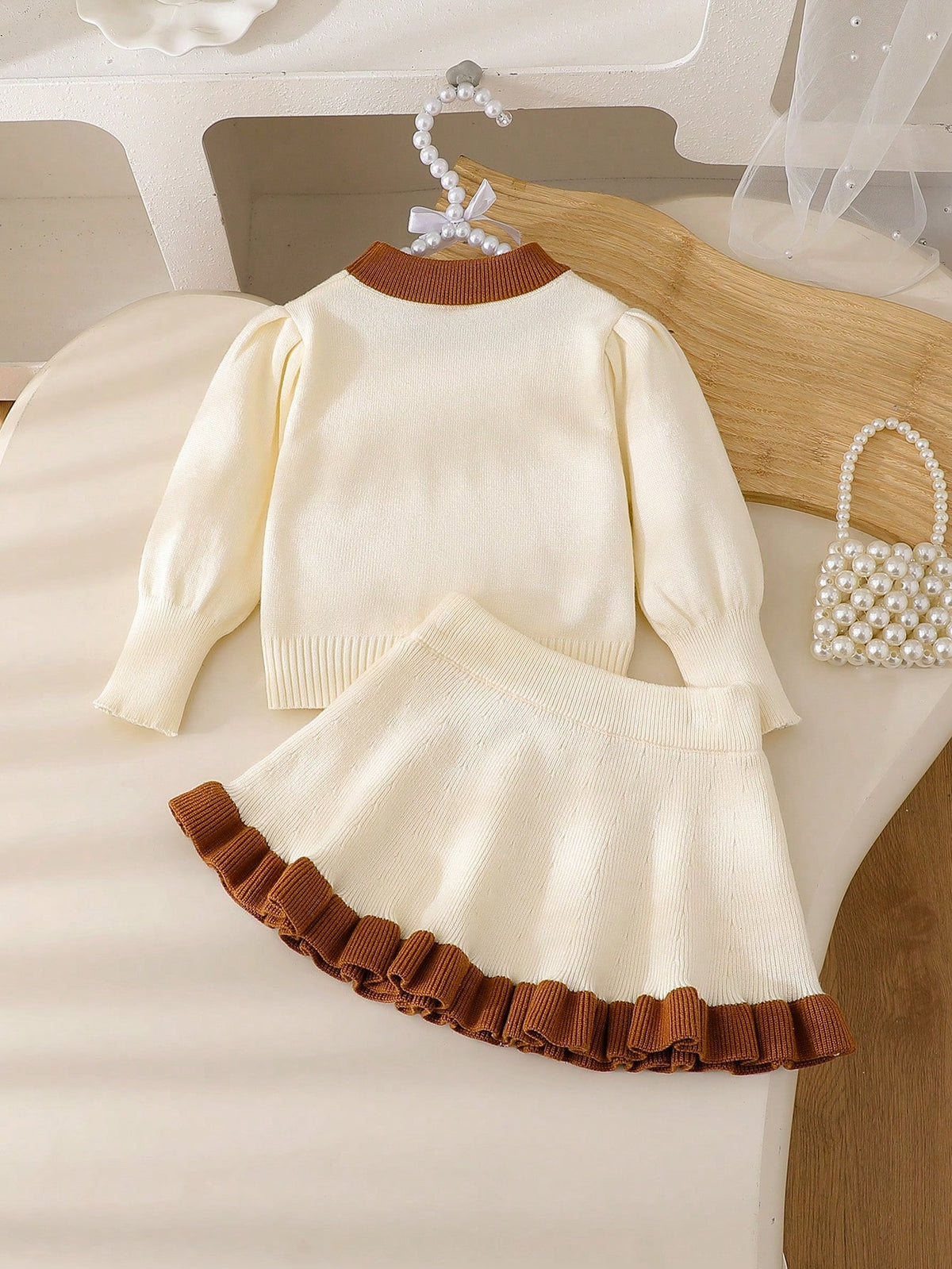 Baby Girls' Brown Striped Bow & Ruffle Sweater & Skirt Set