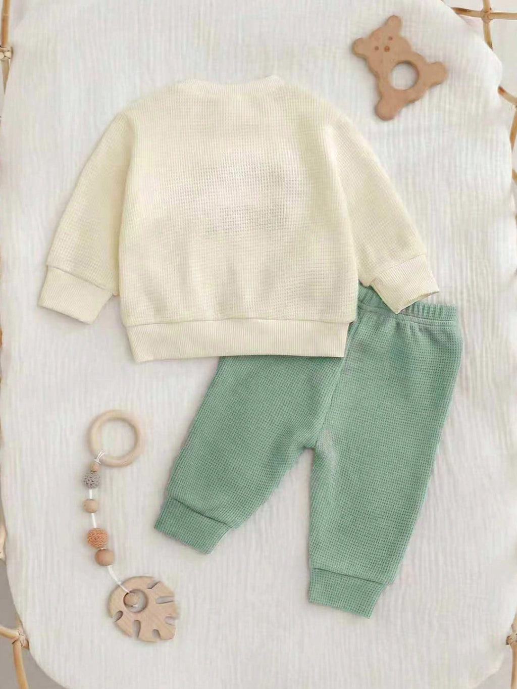 Ensemble brodé vert menthe « Mini Papa » Cozy Pixies pour nouveau-né