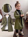Young Girl Letter Tape Pocket Hooded Mid Length Parka