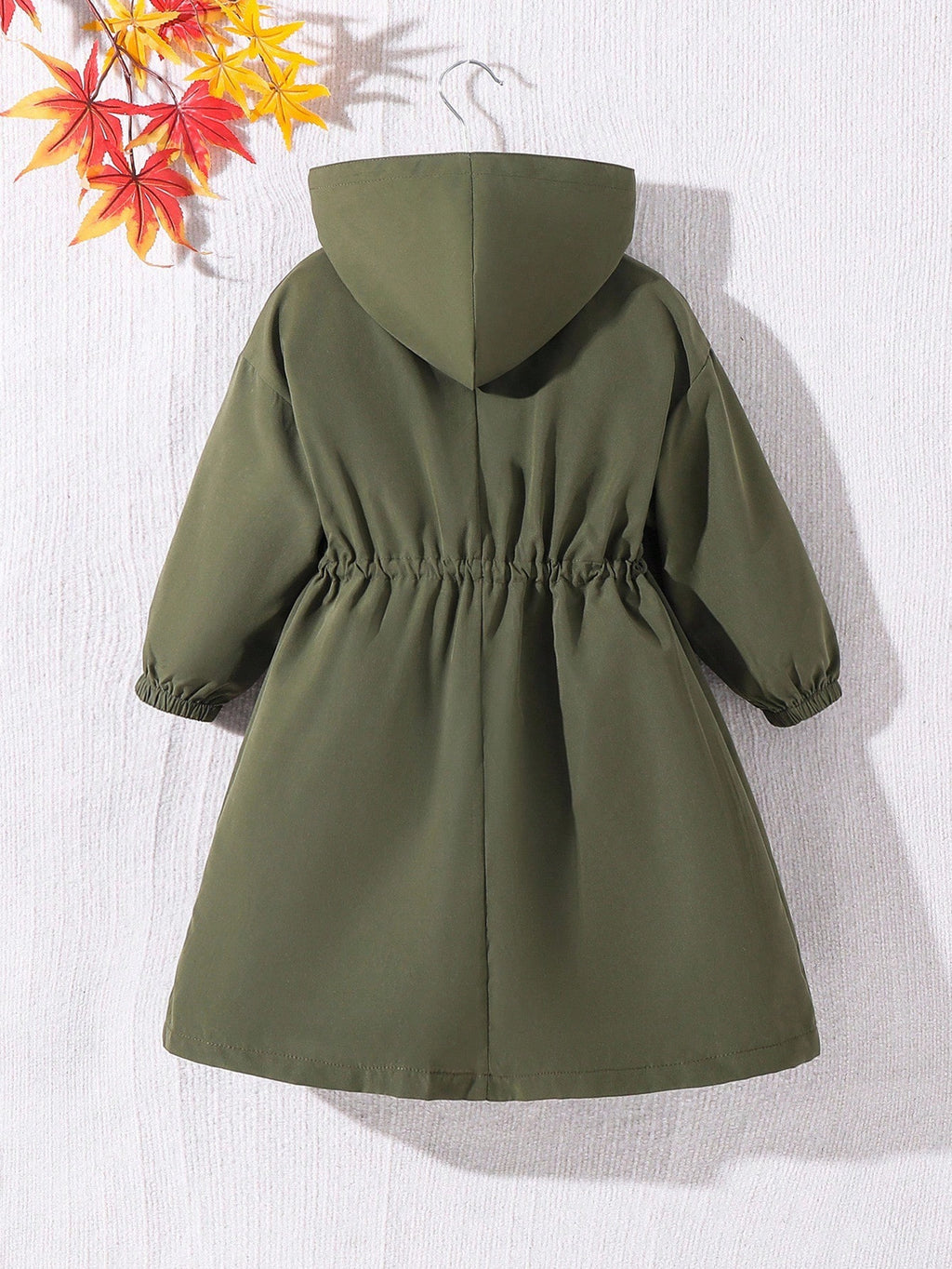 Young Girl Letter Tape Pocket Hooded Mid Length Parka