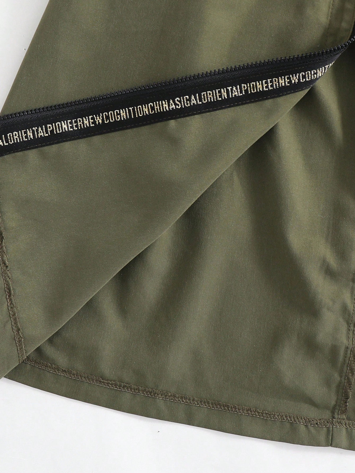 Young Girl Letter Tape Pocket Hooded Mid Length Parka