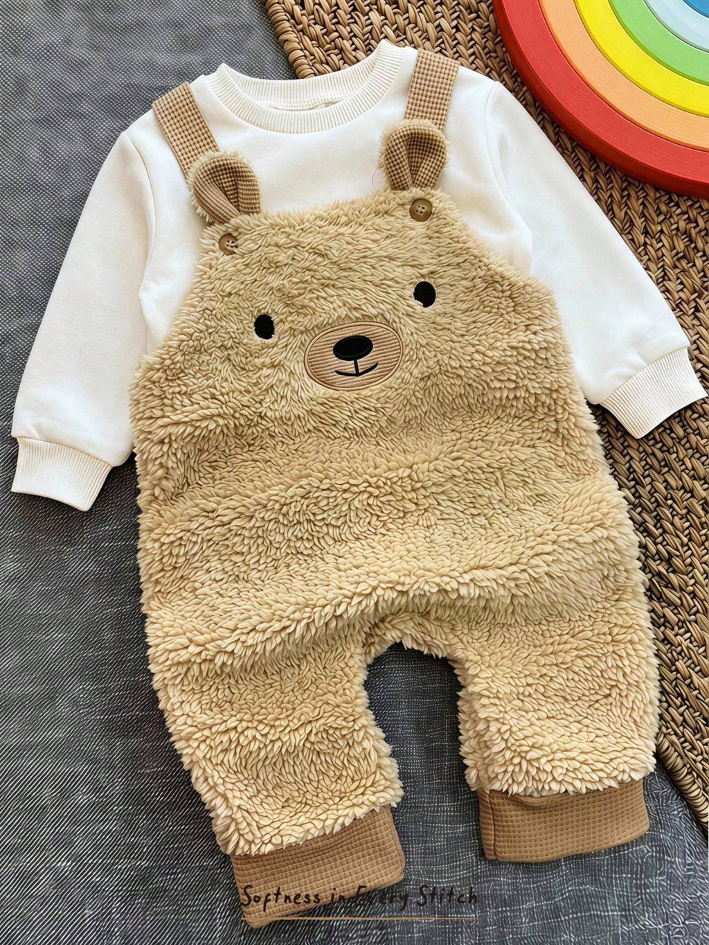Cozy Pixies Baby Boy Khaki Teddy Bear Knit Set Khaki