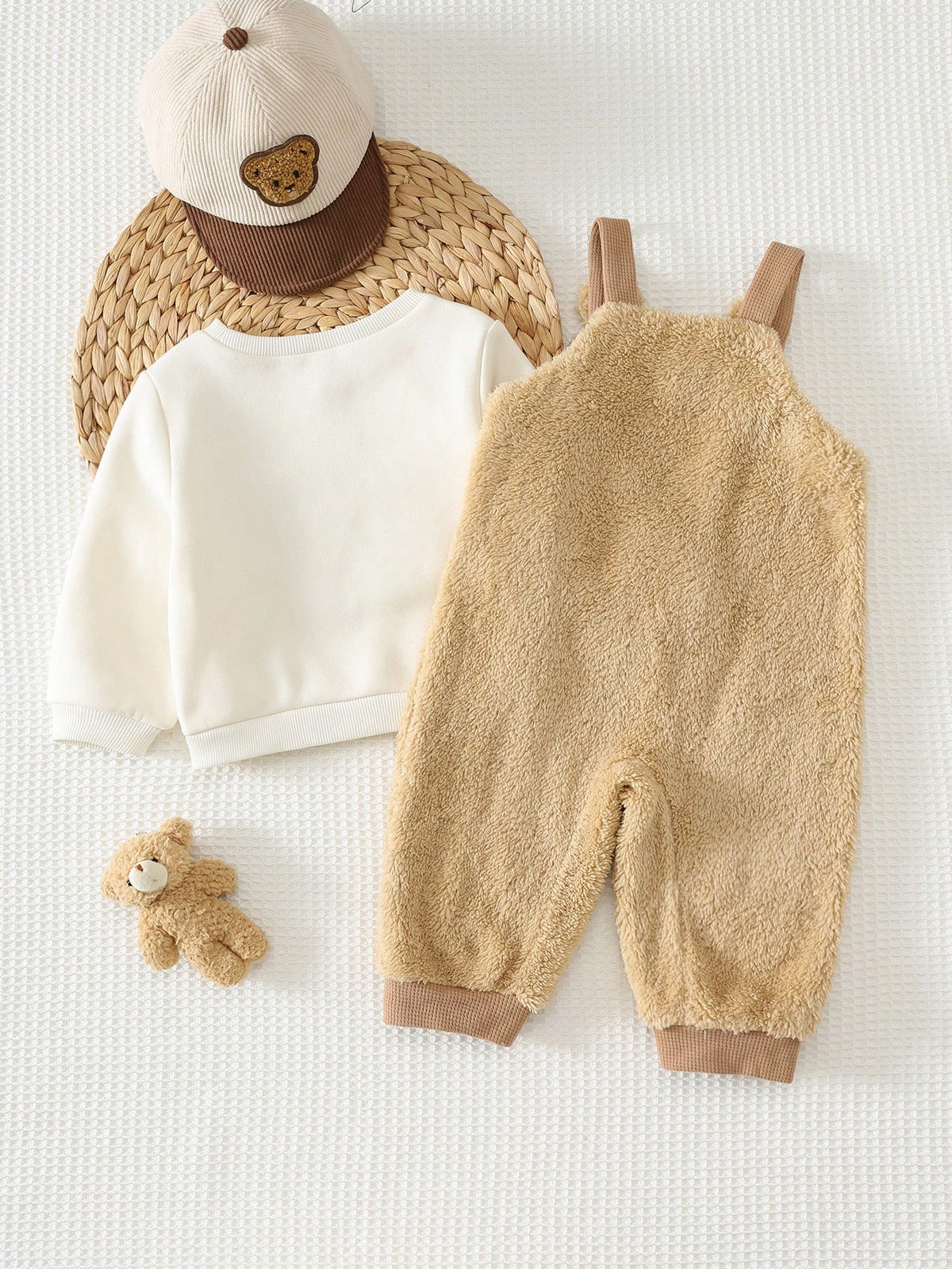 Cozy Pixies Baby Boy Khaki Teddy Bear Knit Set Khaki