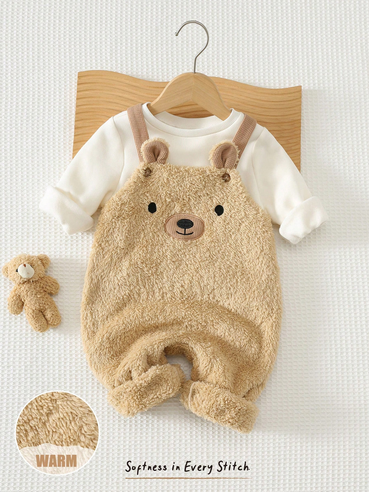 Cozy Pixies Baby Boy Khaki Teddy Bear Knit Set Khaki