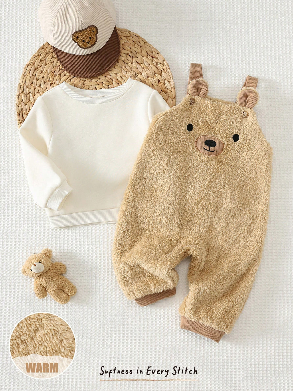 Cozy Pixies Baby Boy Khaki Teddy Bear Knit Set Khaki