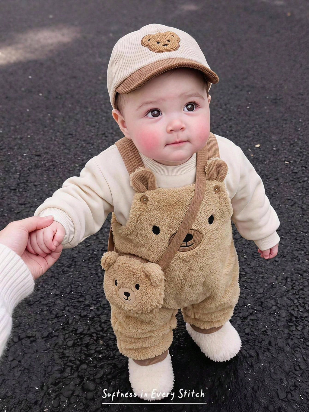 Cozy Pixies Baby Boy Khaki Teddy Bear Knit Set Khaki