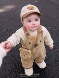 Cozy Pixies Baby Boy Khaki Teddy Bear Knit Set Khaki
