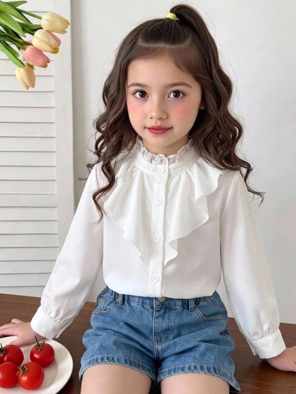Girls' Peter Pan Collar Blouse with Bow Tie